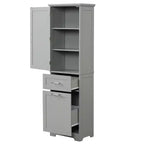 Armoire haute de salle de bain, Meuble de rangement autoportant avec deux tiroirs et étagères réglables
