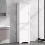 Armoire haute de salle de bain, Meuble de rangement autoportant avec deux tiroirs et étagères réglables