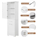 Armoire haute de salle de bain, Meuble de rangement autoportant avec deux tiroirs et étagères réglables
