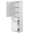 Armoire haute de salle de bain, Meuble de rangement autoportant avec deux tiroirs et étagères réglables