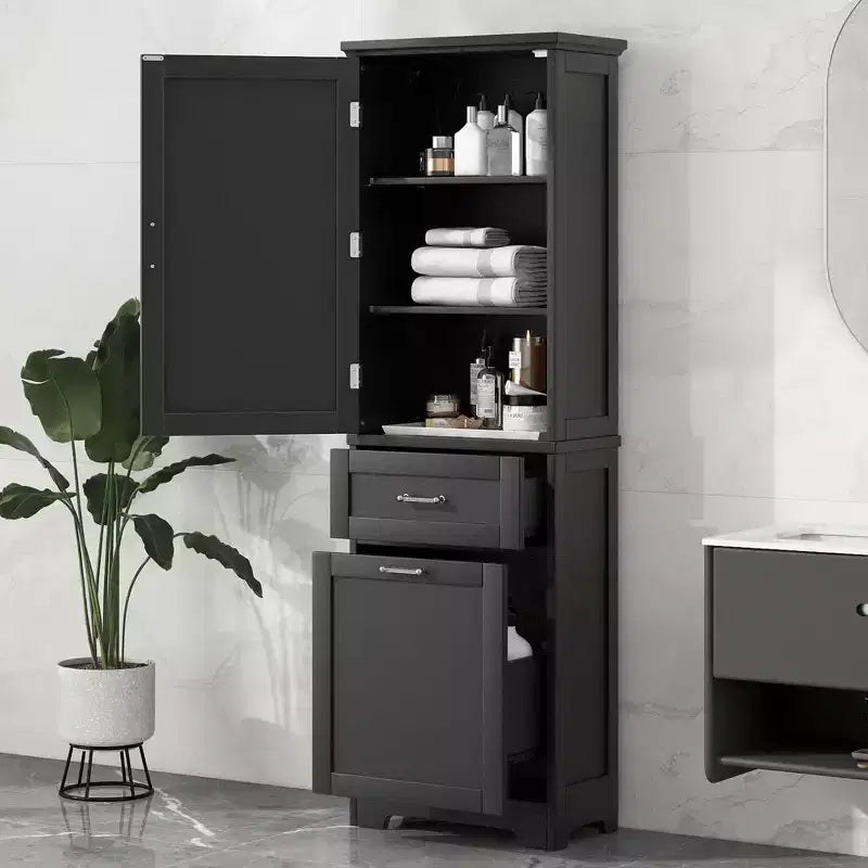 Tall Bathroom Storage Cabinet, Freestanding Storage Cabinet with Two Drawers and Adjustable Shelves