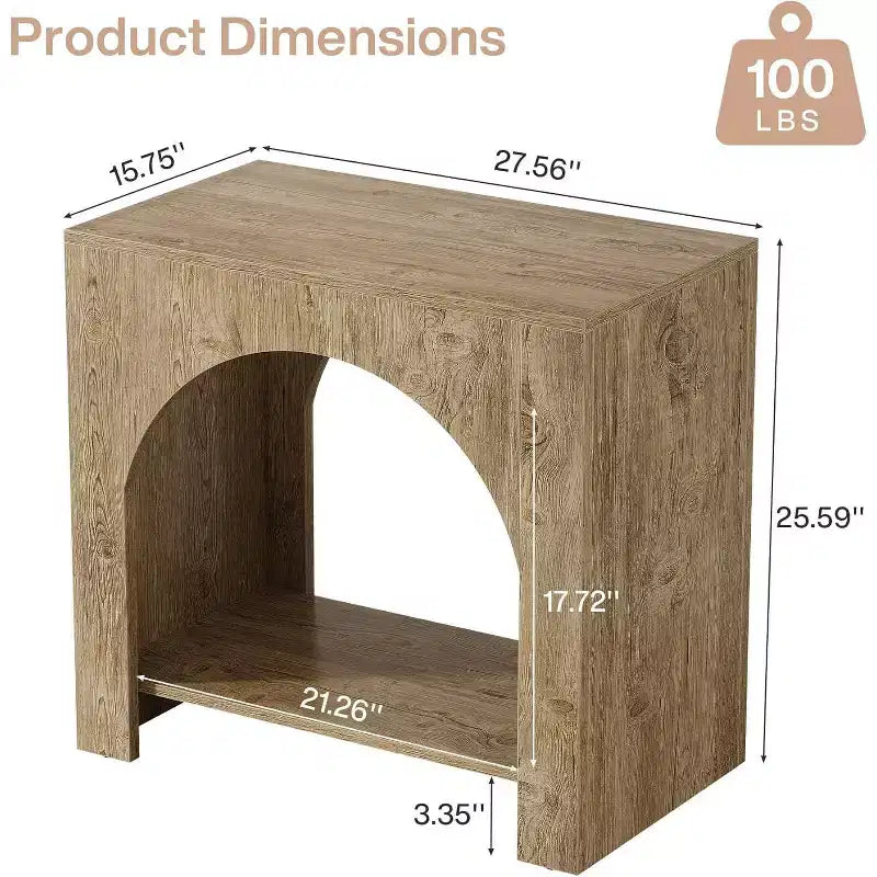 Table d'appoint Lantine Farmhouse : Grand piédestal en bois robuste, rangement, pour salon/chambre à coucher, meuble d'appoint, Chêne brun clair.