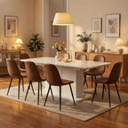 Ensemble de salle à manger 7 pièces FurnitureR pour 6 personnes, table à manger moderne en MDF avec 6 chaises rembourrées en suède, ensemble de table de cuisine et salle à manger avec pieds en métal pour la maison
