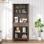 Garde-manger de cuisine autoportant de 72 po de haut – 2 portes vitrées, 2 portes en bois, tiroir, étagères réglables