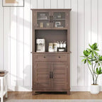 Garde-manger de cuisine autoportant de 72 po de haut – 2 portes vitrées, 2 portes en bois, tiroir, étagères réglables