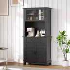 Garde-manger de cuisine autoportant de 72 po de haut – 2 portes vitrées, 2 portes en bois, tiroir, étagères réglables