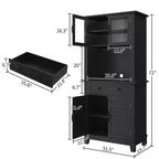 Garde-manger de cuisine autoportant de 72 po de haut – 2 portes vitrées, 2 portes en bois, tiroir, étagères réglables