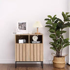 Meuble Buffet de Rangement, Buffet avec 2 Portes Cannelées, Table Bar à Café en Bois pour Entrée, Couloir, Cuisine, Salle à Manger, Salon