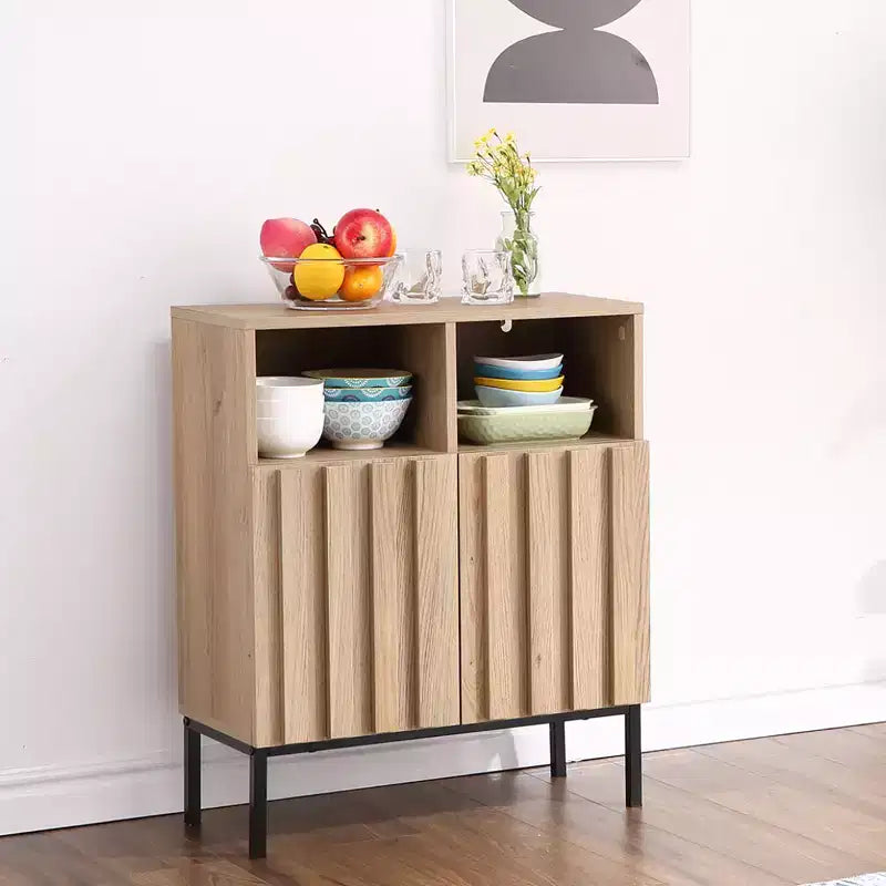 Meuble Buffet de Rangement, Buffet avec 2 Portes Cannelées, Table Bar à Café en Bois pour Entrée, Couloir, Cuisine, Salle à Manger, Salon