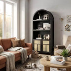 Meuble de rangement FurnitureR Bibliothèque cintrée avec portes en rotin, Étagère haute de présentation avec rangement pour salon, chambre à coucher, organisateur d'entrée