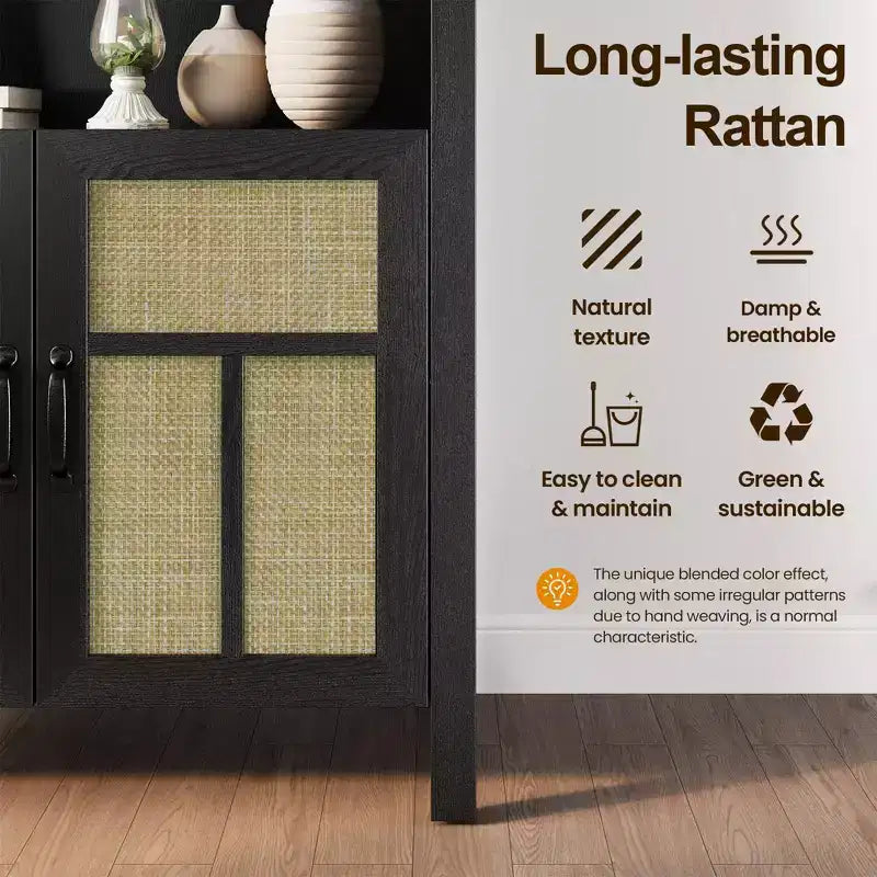 Meuble de rangement FurnitureR Bibliothèque cintrée avec portes en rotin, Étagère haute de présentation avec rangement pour salon, chambre à coucher, organisateur d'entrée