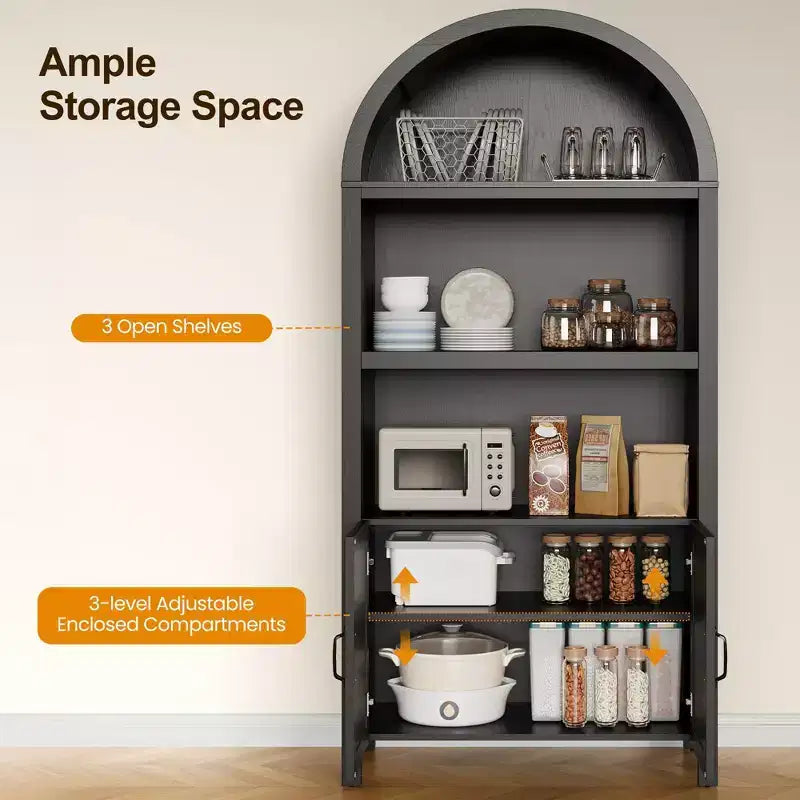 Meuble de rangement FurnitureR Bibliothèque cintrée avec portes en rotin, Étagère haute de présentation avec rangement pour salon, chambre à coucher, organisateur d'entrée