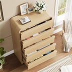 Commode en bois Acekool à 5 tiroirs, organisateur de rangement au design incurvé pour chambre à coucher, salon, entrée, chêne naturel