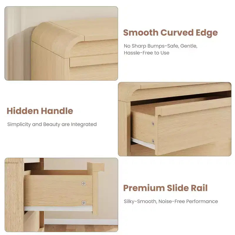 Commode en bois Acekool à 5 tiroirs, organisateur de rangement au design incurvé pour chambre à coucher, salon, entrée, chêne naturel