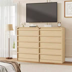 Commode en bois Acekool à 5 tiroirs, organisateur de rangement au design incurvé pour chambre à coucher, salon, entrée, chêne naturel