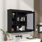 AMMER Armoire de salle de bain murale 35'' x 28'', Armoire murale de salle de bain moderne avec miroir, Armoire de toilette avec 6 étagères ouvertes, Noir