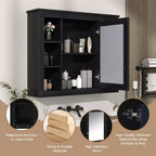 AMMER Armoire de salle de bain murale 35'' x 28'', Armoire murale de salle de bain moderne avec miroir, Armoire de toilette avec 6 étagères ouvertes, Noir