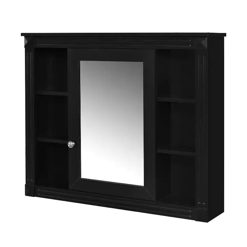 AMMER Armoire de salle de bain murale 35'' x 28'', Armoire murale de salle de bain moderne avec miroir, Armoire de toilette avec 6 étagères ouvertes, Noir