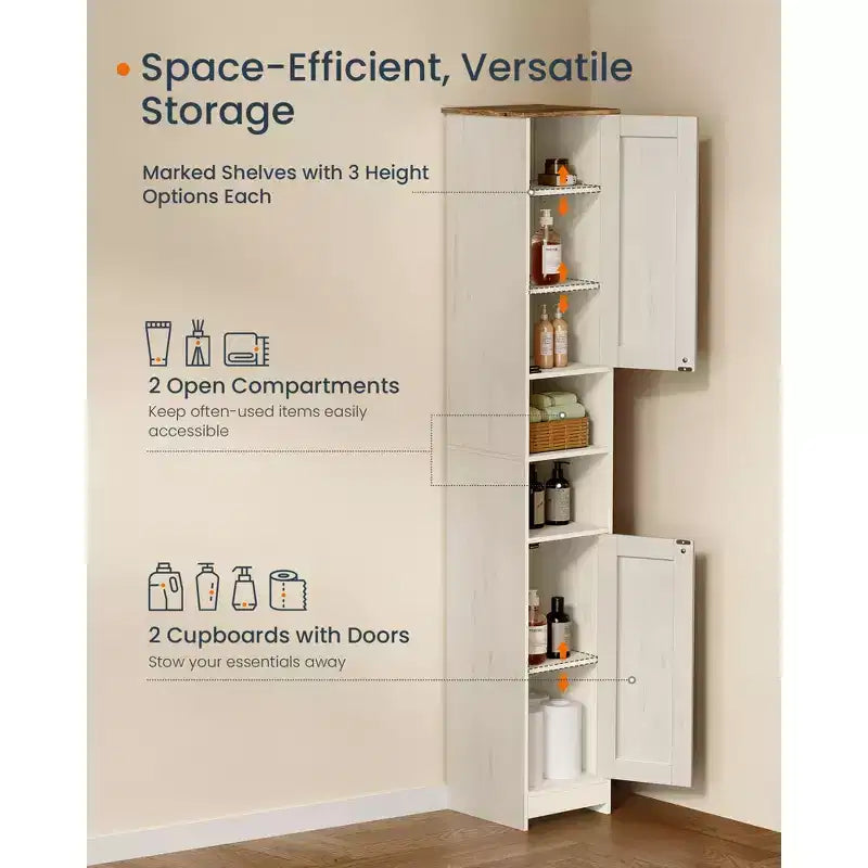 SONGMICS HOME Meuble de rangement, assemblage sans outil ultrarapide, armoire haute et mince avec étagères réglables, compartiments ouverts, blanc rustique