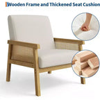 Fauteuil d'appoint en rotin - Fauteuil Bouclé, Fauteuil de lecture rembourré avec cadre en bois, Dossier haut, Fauteuil de loisirs pour salon et chambre à coucher