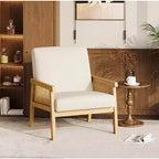 Fauteuil d'appoint en rotin - Fauteuil Bouclé, Fauteuil de lecture rembourré avec cadre en bois, Dossier haut, Fauteuil de loisirs pour salon et chambre à coucher