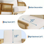 Fauteuil d'appoint en rotin - Fauteuil Bouclé, Fauteuil de lecture rembourré avec cadre en bois, Dossier haut, Fauteuil de loisirs pour salon et chambre à coucher