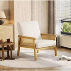 Fauteuil d'appoint en rotin - Fauteuil Bouclé, Fauteuil de lecture rembourré avec cadre en bois, Dossier haut, Fauteuil de loisirs pour salon et chambre à coucher
