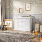 Commode à langer blanche Famapy - Organisateur de chambre d'enfant spacieux avec tiroirs et armoires pour couches, vêtements et jouets