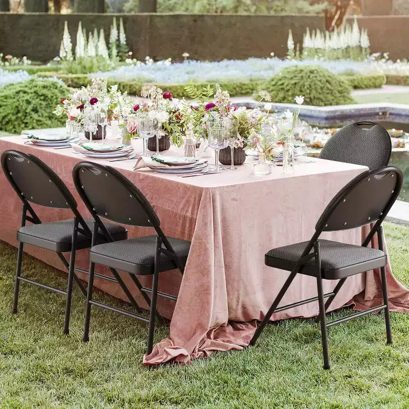 Lot de 4 chaises pliantes en lin rembourrées confortables - Cadre en métal durable, pieds antidérapants, empilables pour la maison, le bureau, la salle à manger, les sièges d'appoint intérieurs/extérieurs