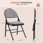 Lot de 4 chaises pliantes en lin rembourrées confortables - Cadre en métal durable, pieds antidérapants, empilables pour la maison, le bureau, la salle à manger, les sièges d'appoint intérieurs/extérieurs