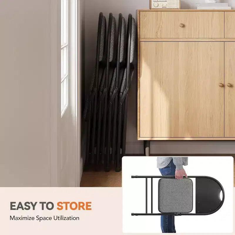 Lot de 4 chaises pliantes en lin rembourrées confortables - Cadre en métal durable, pieds antidérapants, empilables pour la maison, le bureau, la salle à manger, les sièges d'appoint intérieurs/extérieurs