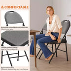 Lot de 4 chaises pliantes en lin rembourrées confortables - Cadre en métal durable, pieds antidérapants, empilables pour la maison, le bureau, la salle à manger, les sièges d'appoint intérieurs/extérieurs