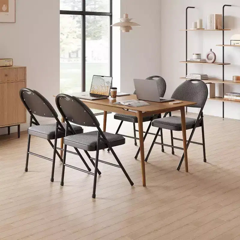 Lot de 4 chaises pliantes en lin rembourrées confortables - Cadre en métal durable, pieds antidérapants, empilables pour la maison, le bureau, la salle à manger, les sièges d'appoint intérieurs/extérieurs