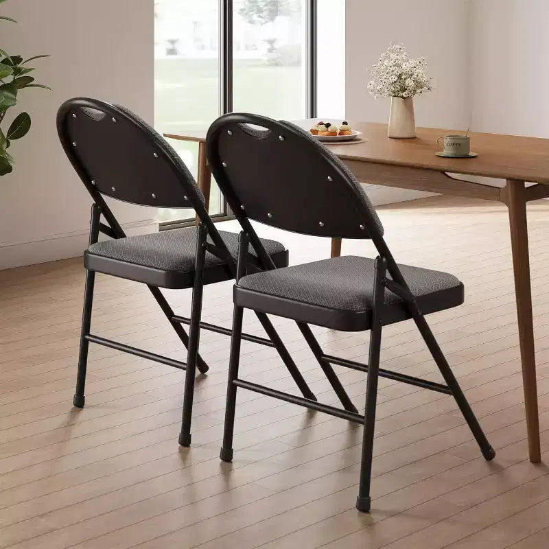 Lot de 4 chaises pliantes en lin rembourrées confortables - Cadre en métal durable, pieds antidérapants, empilables pour la maison, le bureau, la salle à manger, les sièges d'appoint intérieurs/extérieurs