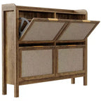 Acekool 47 Rattan Shoe Cabinet 4 Flip Drawers Boho Farmhouse Narrow Organizer for Entryway