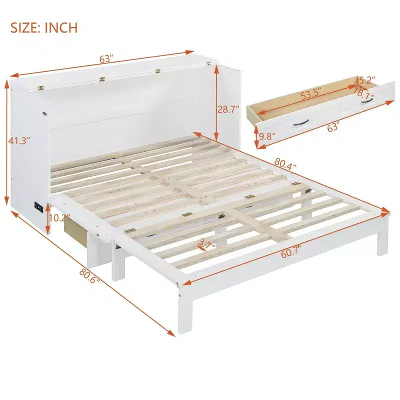 Lit escamotable moderne Luxystar Queen en rotin avec grand tiroir pour salon et chambre d'amis