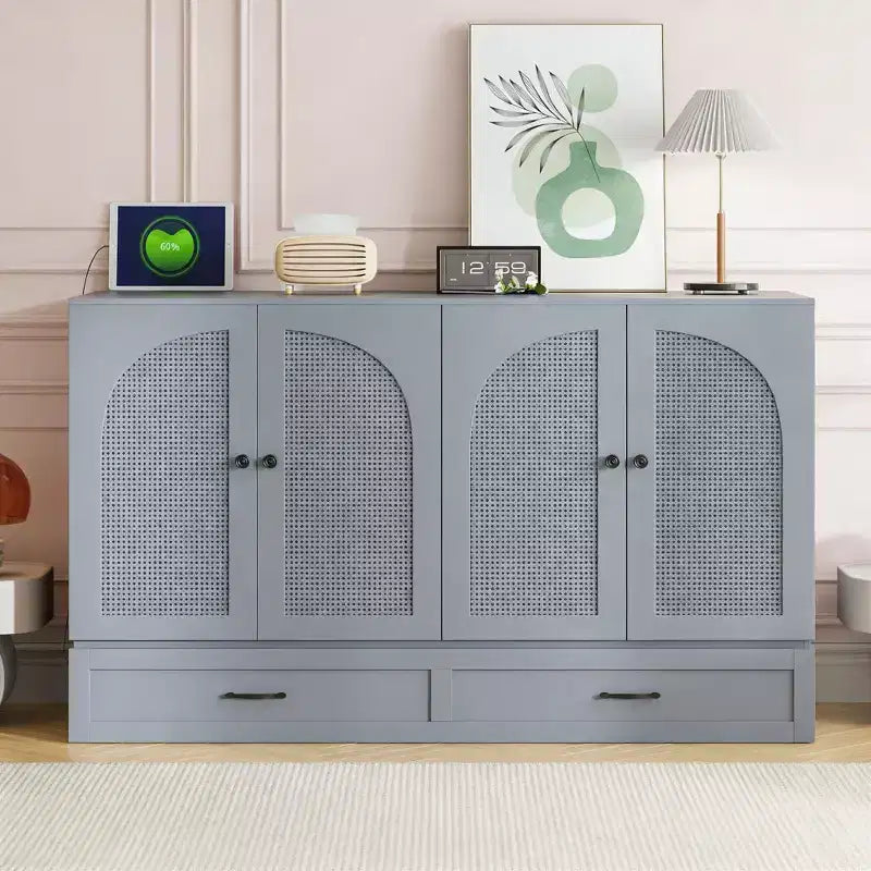 Lit escamotable moderne Luxystar Queen en rotin avec grand tiroir pour salon et chambre d'amis