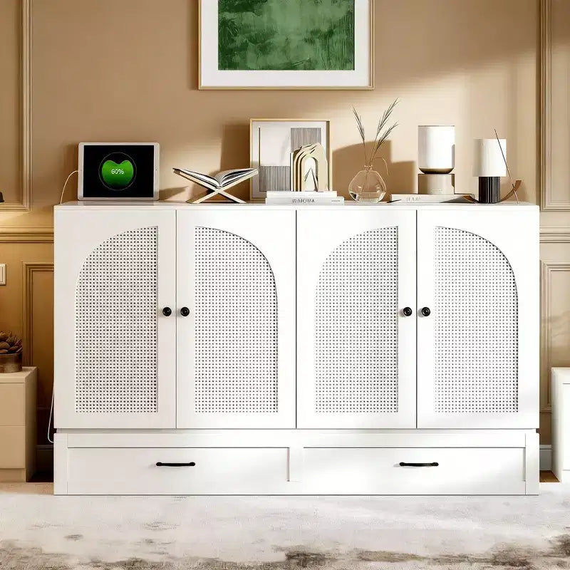 Lit escamotable moderne Luxystar Queen en rotin avec grand tiroir pour salon et chambre d'amis