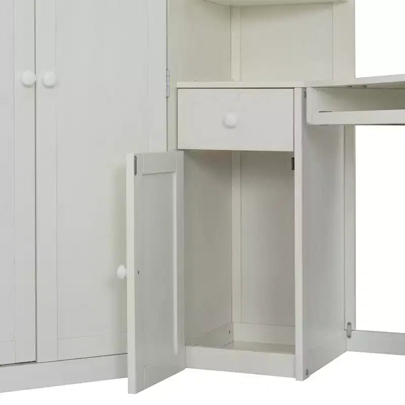 Lit mezzanine tout-en-un Luxystar pour lit simple avec armoire intégrée, bureau, étagères, tablette coulissante pour clavier et spot lumineux