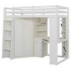 Lit mezzanine tout-en-un Luxystar pour lit simple avec armoire intégrée, bureau, étagères, tablette coulissante pour clavier et spot lumineux