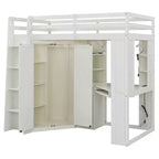 Lit mezzanine tout-en-un Luxystar pour lit simple avec armoire intégrée, bureau, étagères, tablette coulissante pour clavier et spot lumineux