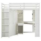 Lit mezzanine tout-en-un Luxystar pour lit simple avec armoire intégrée, bureau, étagères, tablette coulissante pour clavier et spot lumineux