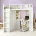 Lit mezzanine tout-en-un Luxystar pour lit simple avec armoire intégrée, bureau, étagères, tablette coulissante pour clavier et spot lumineux
