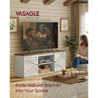 Meuble TV de style rustique VASAGLE pour téléviseurs jusqu'à 80 pouces, meuble de rangement avec placards, console multimédia, blanc rustique et marron miel