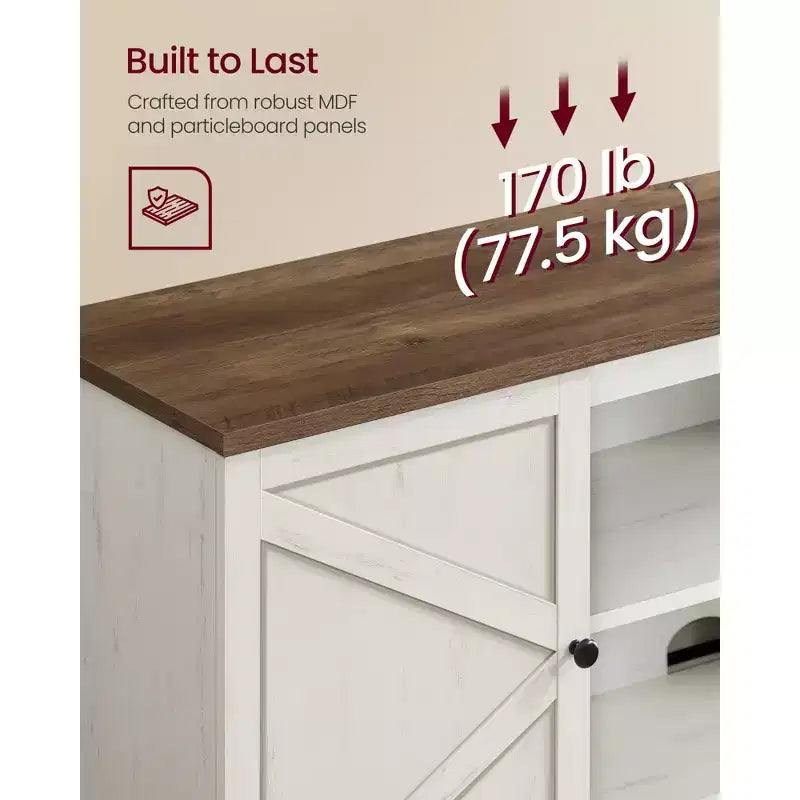 Meuble TV de style rustique VASAGLE pour téléviseurs jusqu'à 80 pouces, meuble de rangement avec placards, console multimédia, blanc rustique et marron miel