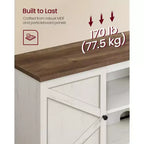 Meuble TV de style rustique VASAGLE pour téléviseurs jusqu'à 80 pouces, meuble de rangement avec placards, console multimédia, blanc rustique et marron miel