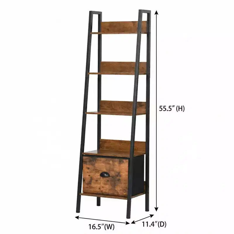 Étagère échelle 5 niveaux Homy Casa avec tiroir, Marron rustique