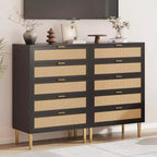 Acekool Commode à 5 tiroirs en rotin avec pieds dorés, meuble haut pour chambre et salon