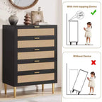 Acekool Commode à 5 tiroirs en rotin avec pieds dorés, meuble haut pour chambre et salon