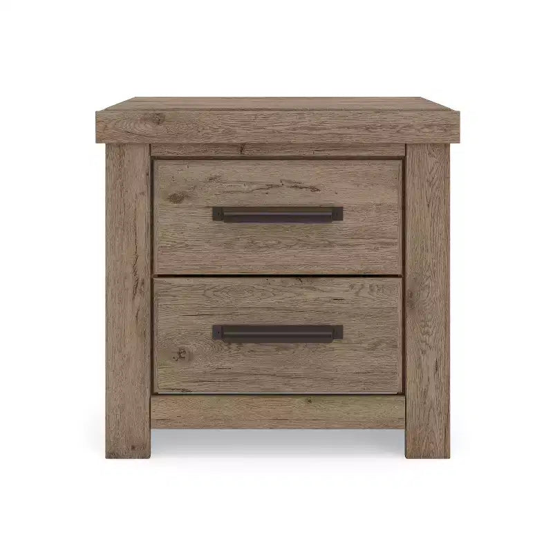 Table de chevet à deux tiroirs Signature Design by Ashley Contoura, aspect bois rustique brun clair avec recharge USB